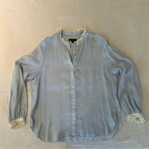 J Crew - size XL- cupro button down - long sleeve blouse - blue and white
